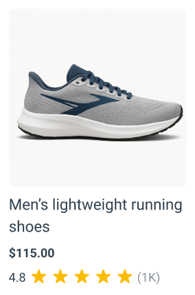 a google product card showing a running shoe for men