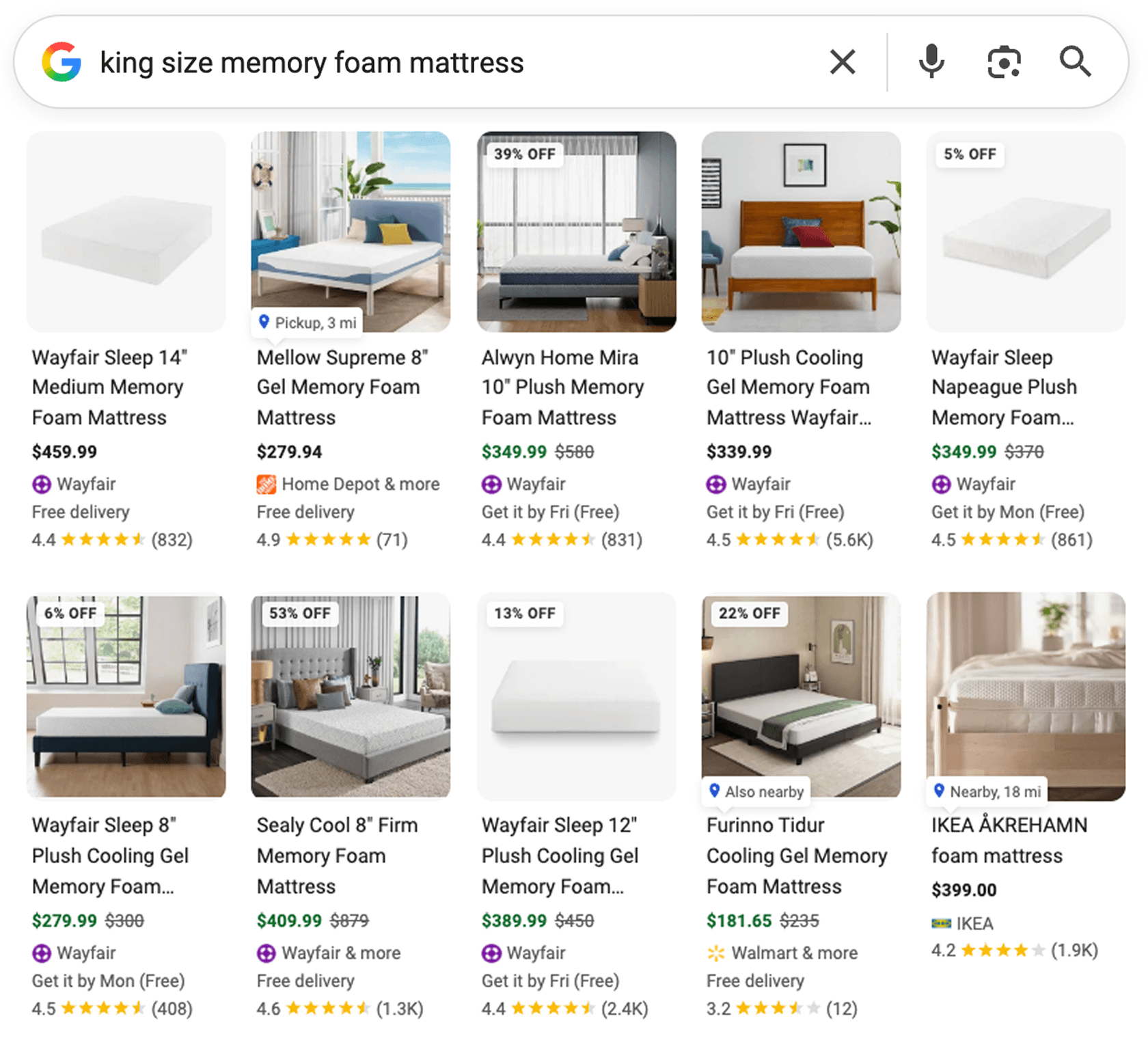 google-product-grid-memory-foam-mattress google's product grid search results